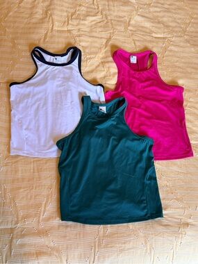 all in motion Women's Racerback Tank Tops - White, Hot Pink & Teal Green